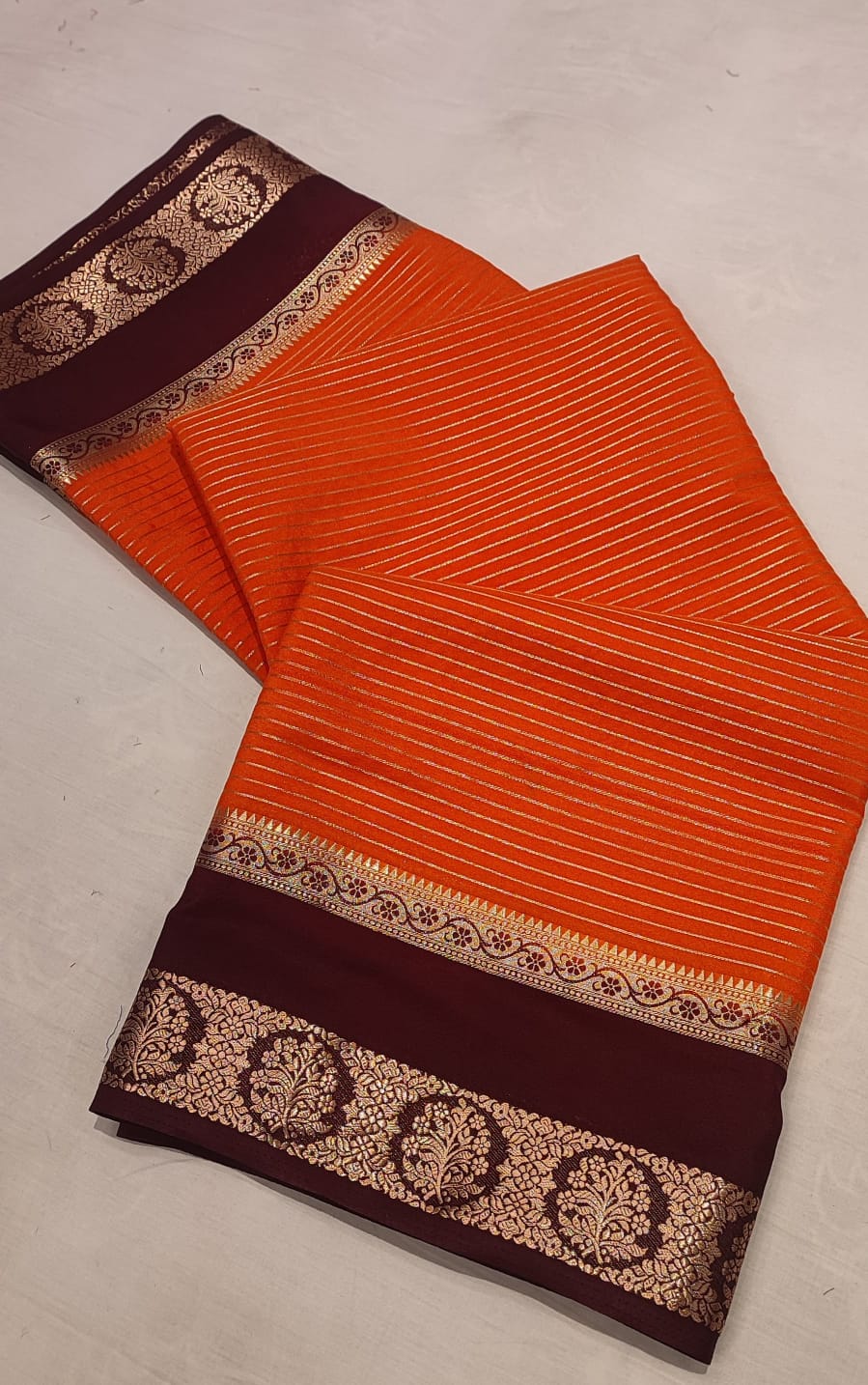 Rust Orange Pure Mysore Silk Saree with Bentex Border Original - Semi