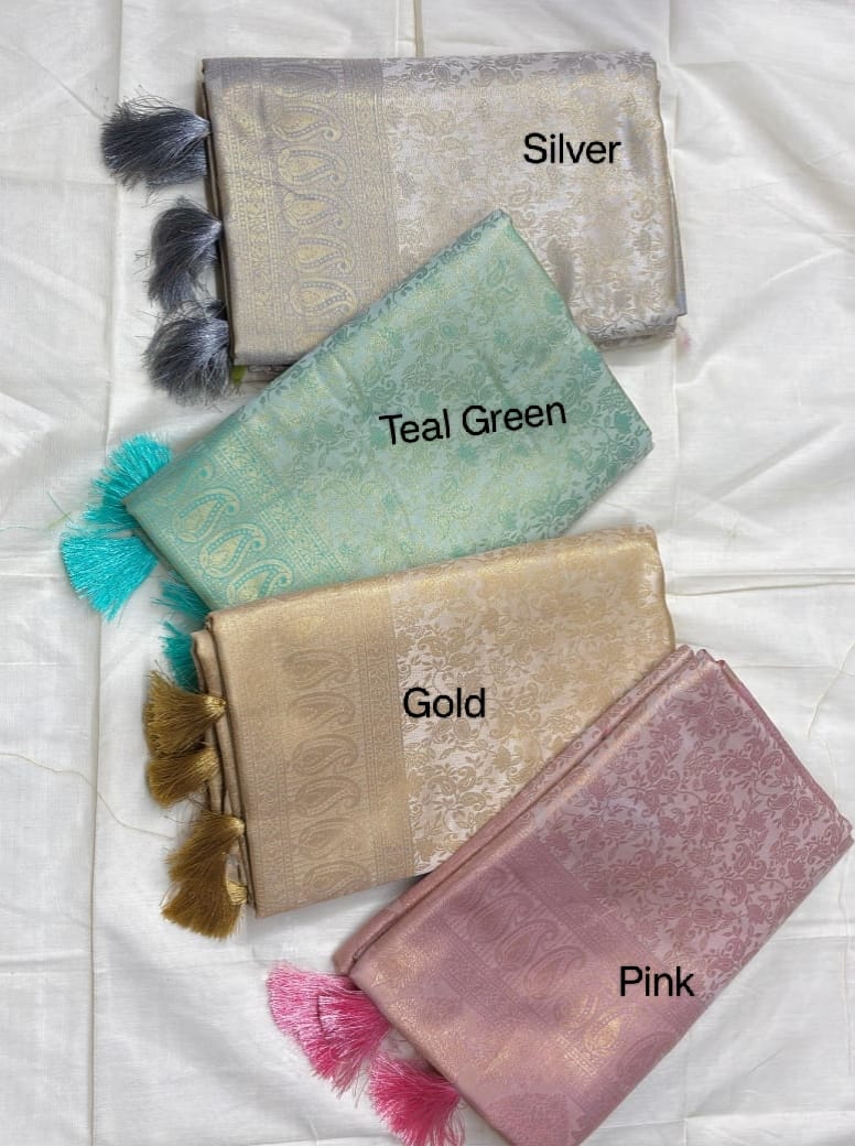 Silver Grey Banarasi Silk Saree and 4 colour options available