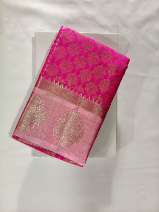 Dual-Tone Pink Silk featuring a Bold Rani Pink and Light Pink with Zari Motifs