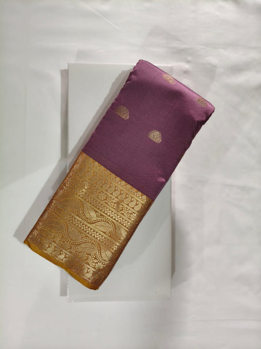 Elegant Dusty Mauve (lavender) Silk with Gold Zari Weaving Border
