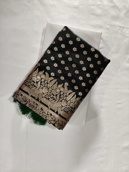 Emerald Dark Green Banarasi Silk with Silver Zari Weaving