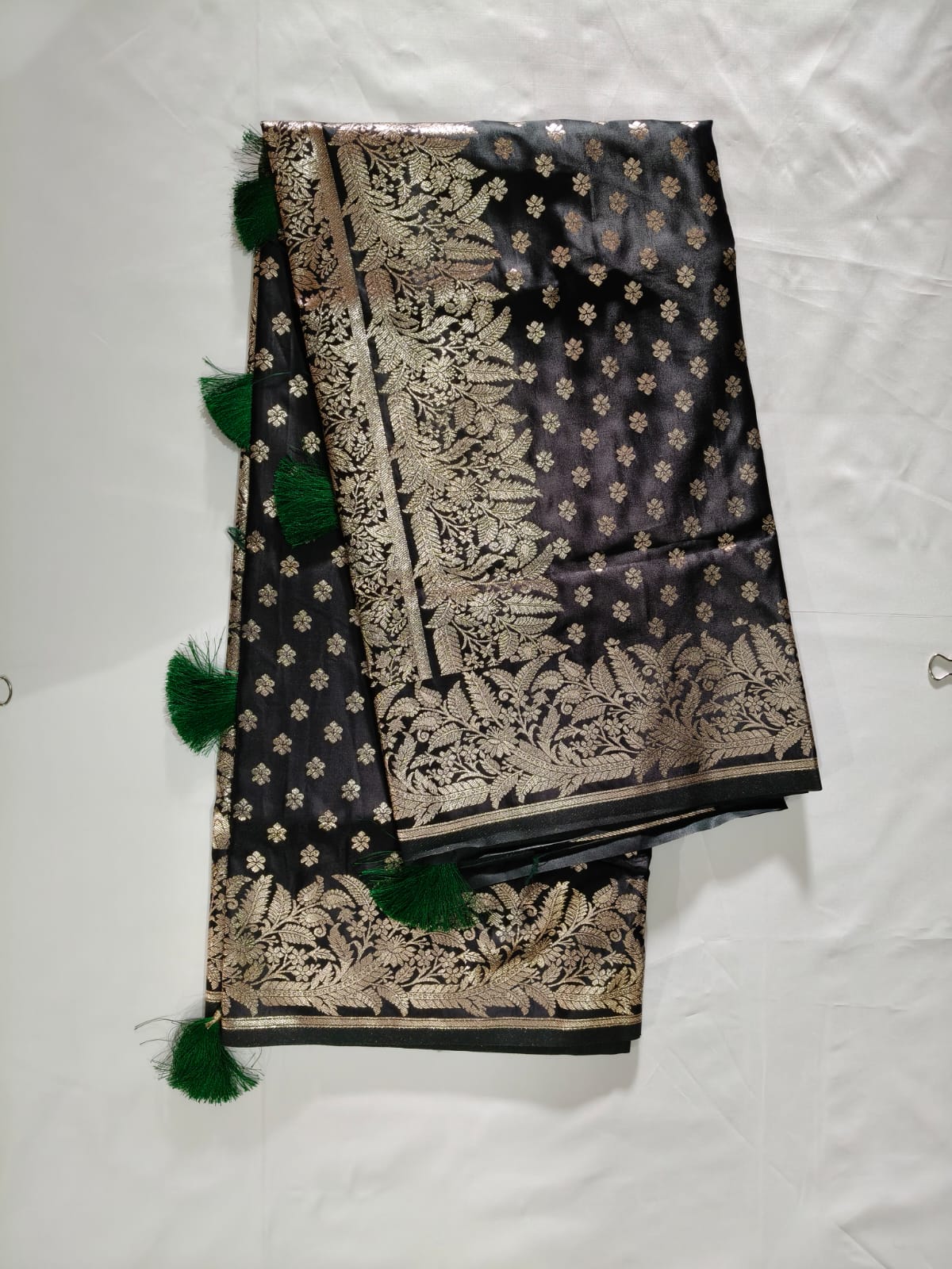 Emerald Dark Green Banarasi Silk with Silver Zari Weaving