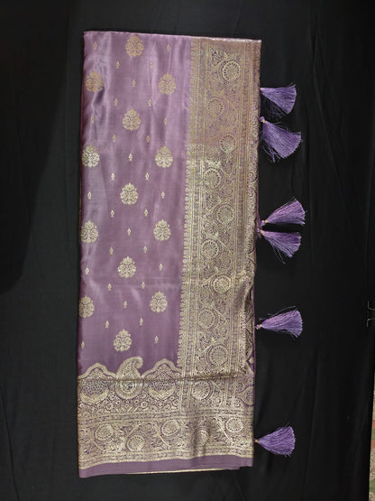 Lavender Banarasi Silk Saree with silver Zari Weaving
