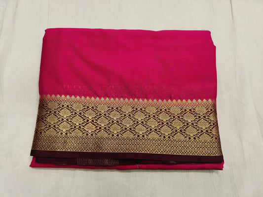 Rani Pink Mysore Silk with Marron border Original - Semi