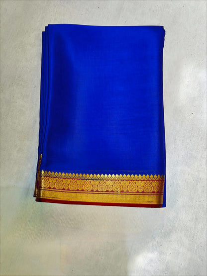 Royal Blue Pure Mysore Silk with Marron & Gold border Original