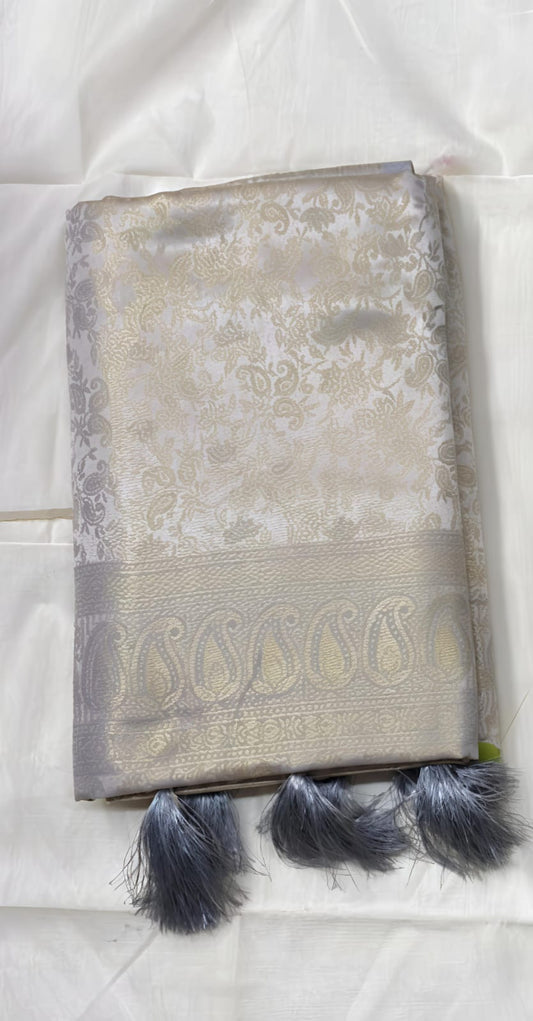 Silver Grey Banarasi Silk Saree  and 4 colour options available