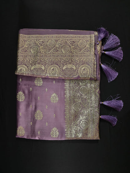 Lavender Banarasi Silk Saree with silver Zari Weaving