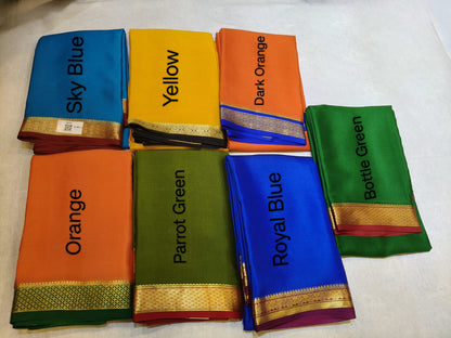 Royal Blue Pure Mysore Silk with Marron & Gold border Original